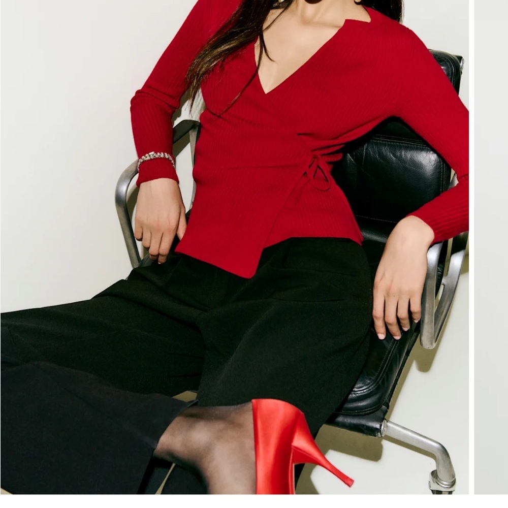 Caroline Regenerative Merino Wool Cherry Red Wrap Sweater